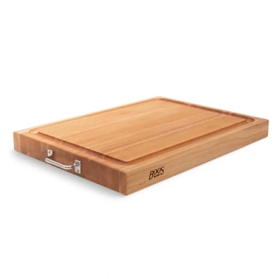 Afbeelding van Boos Block BBQ snijplank met roestvrijstalen handgrepen en sapgroef hakblok professionele geschikt voor levensmiddelen 61 x 46 6 cm