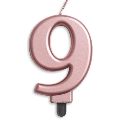 Afbeelding van Kaars 9 jaar Rose Goud Metallic 8cm