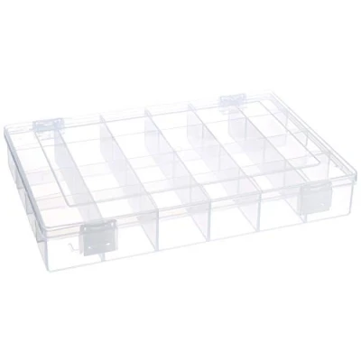 Afbeelding van hünersdorff PP Classic assortimentsdoos met 24 vakken, stabiele sorteerdoos voor schroeven en andere kleine onderdelen, vaste vakindeling, 22,5 x 33,5 5,5 cm, transparant