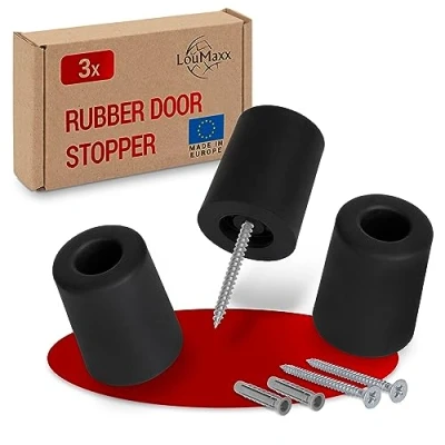 Afbeelding van LouMaxx Deurstopper Vloer Schroeven van Rubber Vloermontage Ø 40 mm x 50 mm, voor Schroefbevestiging, Betrouwbare bescherming tegen dichtslaande deuren, Set 3 in Zwart