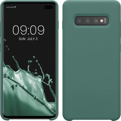 Afbeelding van kwmobile telefoonhoesje geschikt voor Samsung Galaxy S10 Plus / S10+ Hoesje met siliconen coating Smartphone case in dennengroen