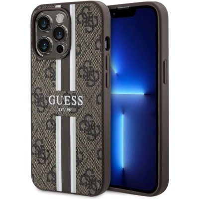 Afbeelding van Guess GUHMP13LP4RPSW iPhone 13 Pro brown hardcase 4G Printed Stripes MagSafe