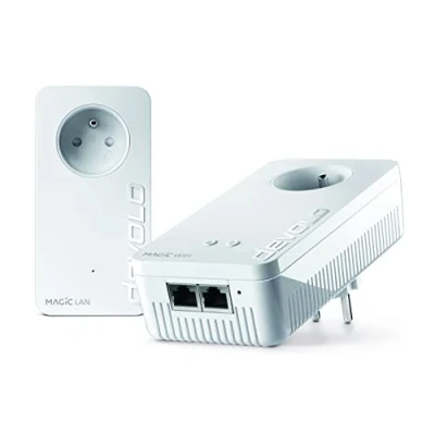 Afbeelding van devolo Magic 1 WiFi 5 (ac) Starter Kit: 2 x Powerline Adapters, Uitschuifstekker (1200 Mbit/s, Fast Ethernet + Gigabit Ethernet, Mesh) ideaal voor thuiswerk, gaming, streaming, Franse stekker,