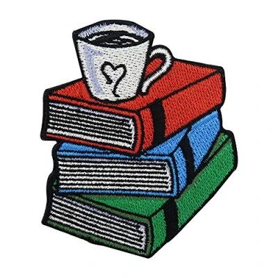 Afbeelding van Finally Home Boekenwurm patch om op te strijken Boekpatches, koffie &amp; thee strijkpatches, lezen strijkplaatje,