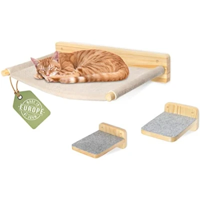 Afbeelding van WOOWOOD® Klimwand katten incl. 2 x kattentreden [extra groot en stabiel] kattenhangmat wand 3 delig klimwandset kattenwand wandligstoel kattenplatform kattenrek
