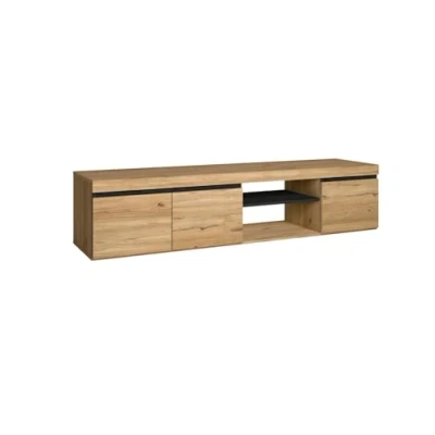 Afbeelding van Skraut Home Modulaire tv kast voor woonkamer 41 x 160 40 cm geschikt 32/40/50/55/60/65/70&quot; Scandinavische stijl Leis model grote kledingkast eiken/zwarte afwerking