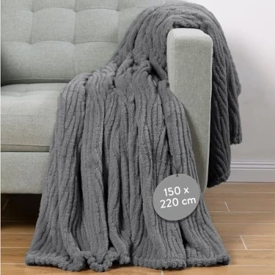 Afbeelding van HOMELEVEL sherpa fleece deken Warme en zachte plaid Knuffeldeken ideaal voor bed sofa Wasmachinebestendig Sprei van 150 x 220 cm Grijs