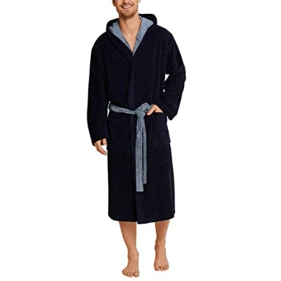 Afbeelding van SCHIESSER heren badjas ultralicht velours met capuchon blauw lichtblauw Maat: M