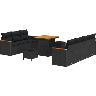 Afbeelding van vidaXL 10 delige Tuin Sofa Set met Kussens Zwart Poly Rattan Acacia