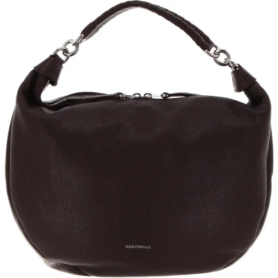 Afbeelding van Coccinelle Leren Handtas Schoudertas Maelody Handbag Grained Leather Darkbrown Donkerbruin