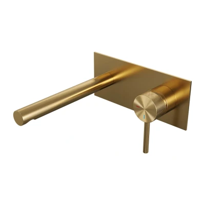 Afbeelding van BRAUER Gold Carving inbouw wastafelmengkraan met rechte uitloop en afdekplaat model A1 goud geborsteld PVD