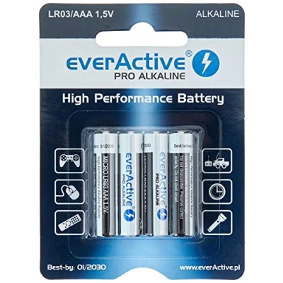Afbeelding van everActive AAA batterijen 48 stuks, Pro alkaline, Micro LR03 R03 1,5 V, hoogste prestaties, 10 jaar houdbaarheid, stuks in blister verpakt
