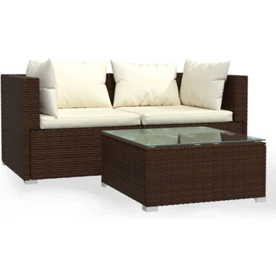 Afbeelding van vidaXL 3 delige Loungeset met kussens poly rattan bruin