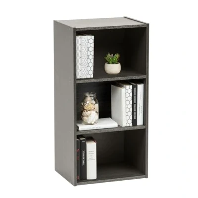 Afbeelding van Iris Ohyama, Middelgrote boekenkast met 3 niveaus/houten boekenkast/kubusboekenkast/boekenkast/kast planken, Modulair, Kantoor, Woonkamer, Entree Module Shelf MDB Grijs Eiken
