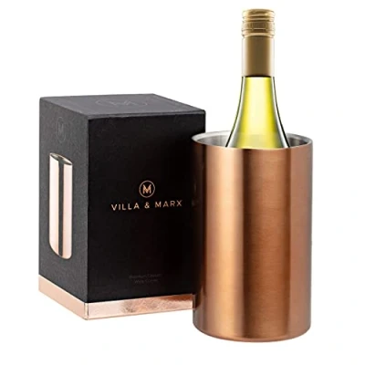 Afbeelding van Villa &amp; Marx wijnkoeler, elegante champagne emmer met premium doos, geïsoleerde wijnflessenkoeler zonder ijs, dubbelwandige past en koelt alle flessen (koper)