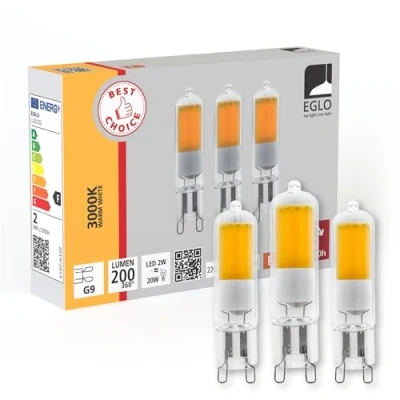 Afbeelding van EGLO Set van 3 LED lampen, gloeilampen met G9 steekfitting, 2 Watt per steeklamp (25w equivalent), lichtbron warm wit, 3000 Kelvin, Ø 1,5 cm