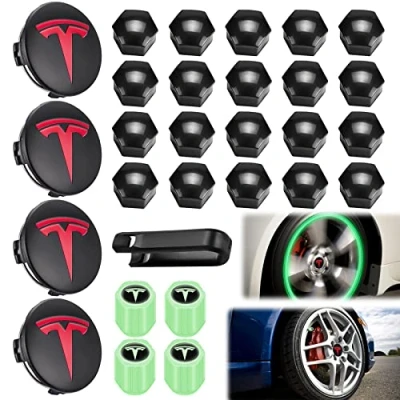 Afbeelding van Tesla Wieldoppenset: Wieldoppen Kit Center Wieldoppenset Wielmoeren Moeren Cover met logo embleem wijziging naafafdekking afdekkappen naafdoppen voor Model Y 3 X S