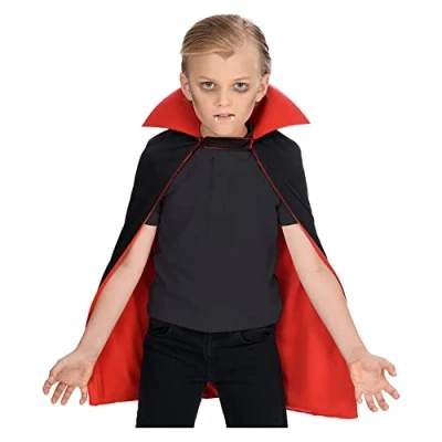 Afbeelding van amscan 9918096 Kids Halloween dubbellaagse omkeerbare cape met capuchon en klittenbandsluiting