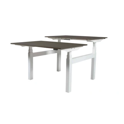 Afbeelding van Lectro Duo Plus werkplekken, zit sta (64 130cm) hoogte verstelbaar dmv 2 elektromotoren per wp met 140x80cm logan eiken 25mm bladen en aluminium
