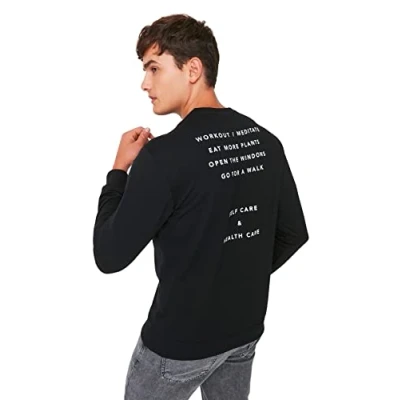 Afbeelding van Trendyol Heren ronde hals met slogan Regular Sweater, Zwart, XXL, XXL