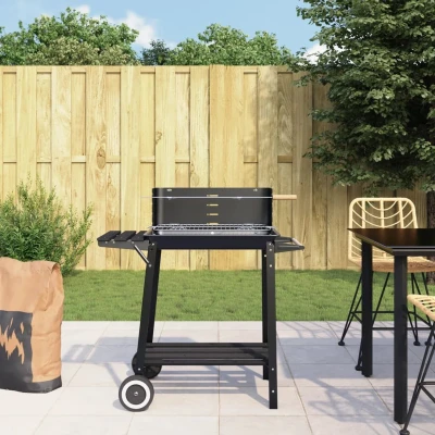 Afbeelding van vidaXL Houtskoolbarbecue met wieltjes staal zwart