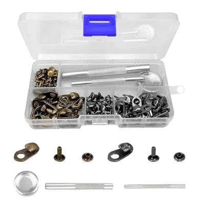 Afbeelding van 56 sets veters gespen haken met klinknagels, gespen, veiligheidsveters voor klimmen, wandelschoenen, bergbeklimmen, laarzen, hike, klimreparatie, leer (brons, parelzwart)