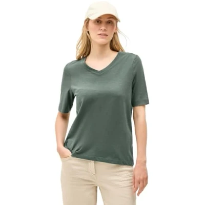 Afbeelding van Cecil Vneck Tshirt basic, Dames, Maat: XL, Grün