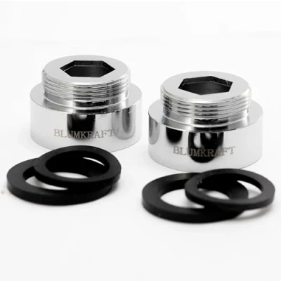 Afbeelding van BLUMKRAFT Set van 2 kraanadapters F26 M22 massief metaal messing zilver 26 mm vrouwelijk 22 stekker (F26 / F26)