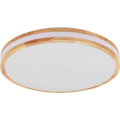 Afbeelding van Lindby plafondlamp hout met dimmer 1licht Ijzer, PMMA, rubberhout H: 9 cm licht hout, wit Inclusief lichtbron