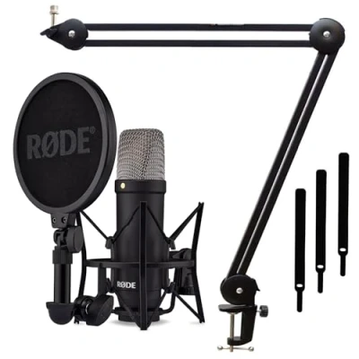 Afbeelding van Rode NT1 Signature Black Studio Microfoon + keepdrum MS138 scharnierarm statief zwart