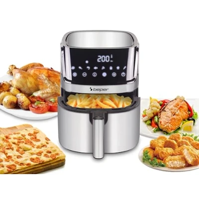 Afbeelding van BEPER P101FRI070 Vierkante heteluchtfriteuse, Digitale friteuse 7L, Frituren zonder olie, Touch display, 8 Programma&#039;s, Instelbaar tot 200C, Timer 60 minuten, Automatische uitschakeling, Staal