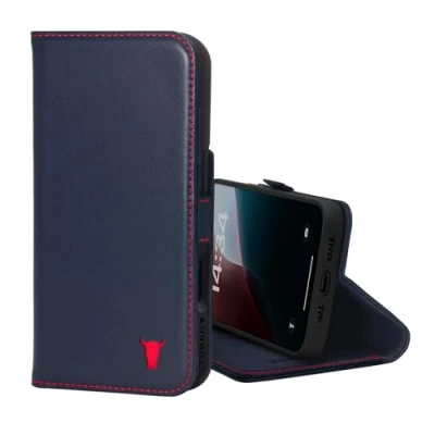 Afbeelding van TORRO Hoesje Compatibel met iPhone 16 Premium Leren Portemonnee Standaard en Kaartsleuven Marineblauw