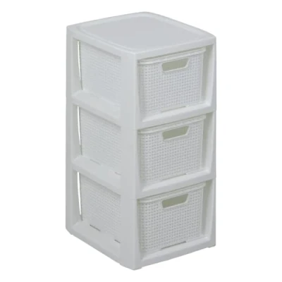 Afbeelding van BranQ Home essential Plank in rotan design, BPA vrije kunststof PP, wit, 29,5 x 24 48,7 cm, 3 manden