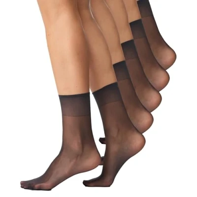 Afbeelding van Nur Die Set van 5 paar sokjes, zijdefijn, 15 denier, transparant, nylon, fijne sokken, zijdeachtig glanzend, brede comfortabele band voor dames, zwart, One size