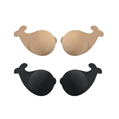 Afbeelding van FDEETY Set van 2 zelfklevende, onzichtbare push up beha&#039;s, strapless, kleverige beha, herbruikbare siliconen tepelbeha, beige zwart, S/M