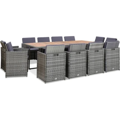 Afbeelding van 13 delige Tuinset met kussens poly rattan antracietkleurig
