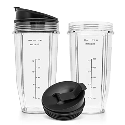 Afbeelding van Voor Blender Vervanging Cups 24oz 2 Packs met Sip N Seal Deksels Nutri Ninja Pro Extractor Blade 7 Vinnen Fit Auto iQ BL642 (1200w) BL480D (1000w) BL480