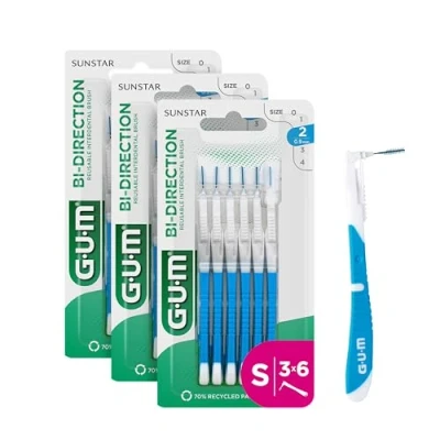 Afbeelding van GUM BI DIRECTION interdentale borstels/ISO maat 2: 0.9 mm/langere steel voor gemakkelijke en grondige reiniging van de ruimtes / 3x 6 stuks