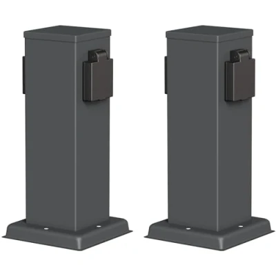 Afbeelding van ledscom.de 2 tuincontactdoos POLLY voor buiten, IP44, weg, roestvrij staal, kunststof, antraciet, hoekig, 27 cm