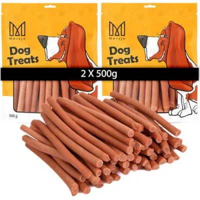 Afbeelding van MERSJO Hondenlekkernij: 87% hoog vleesgehalte, geen additieven, graan en suikervrij, lekkernijen voor honden als dagelijkse aanvulling, natuurlijke kauwhulp, eend Kabanos, 1000 g