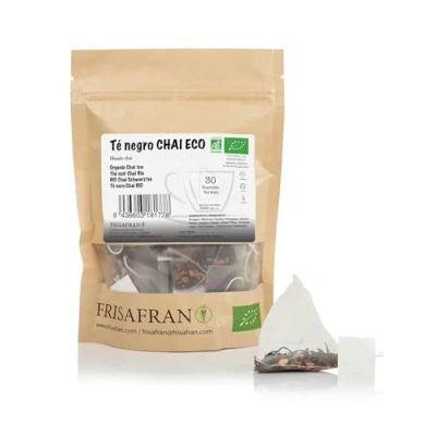 Afbeelding van FRISAFRAN chai zwarte thee in bio piramide 30 stuks 60g Tassen Antioxidant en natuurlijke stimulator cafeïnevrije zonder toevoegingen kruidenthee Instantmix