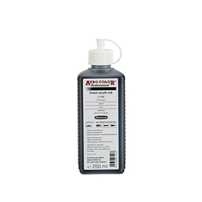 Afbeelding van Schmincke AERO COLOR Professional, Zwart 250 ml, 28702027, sterk vloeibare, gekleurde acrylverf voor acrylschilderen, airbrush, gemengde technieken, acrylinkt
