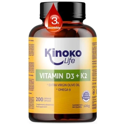 Afbeelding van Vitamine D3 en K2 200 vloeibare capsules met Omega 9 olijfolie van eerste persing. 2000 IE + MK7 100 μg Evenwichtige dosis. Hoge absorptie 3x. Ondersteuning botten im