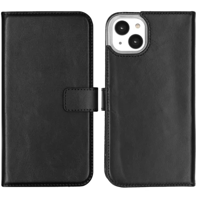 Afbeelding van Apple iPhone 14 Plus Hoesje Echt leder Selencia Bookcase Zwart Telefoonhoesje
