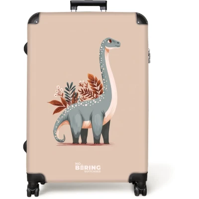Afbeelding van NoBoringSuitcases.com® Koffer groot Reiskoffer lichtgewicht Blauwe dinosaurus op een beige achtergrond Rolkoffer met 4 wielen Grote trolley XL 98 liter bagage