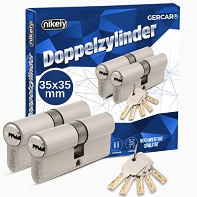 Afbeelding van GERCAR Pro set van 2 profielcilinders gelijksluitend 70 mm slotcilinder 35/35 dubbele cilinder messing mat massief incl. 10 sleutels omkeerbare sleutel lengte: mm, A:35 B:35 2x