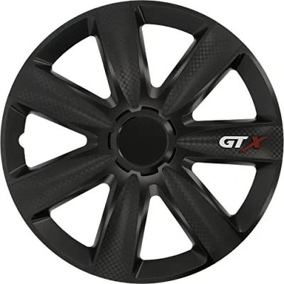 Afbeelding van Wieldoppenset &quot;Modesto&quot; in sportieve, zwarte carbon look, 4 delig 16 inch