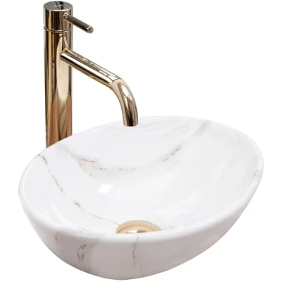 Afbeelding van REA Sofia Mini Opzetwastafel Waskom 35 x 26 12.5 cm Glans Wit Marmer Look