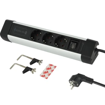 Afbeelding van Electraline 62589 Meervoudige stekkerdoos voor bureau/kantoor, 3 schuko+1 USB C PD 65 W Power Delivery, kabel H05VV F 3G1.5, 2 m, overspanningsbeveiliging