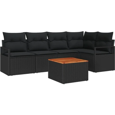 Afbeelding van vidaXL 6 Delige Tuin Sofa Set met Kussens Zwart Poly Rattan Acacia
